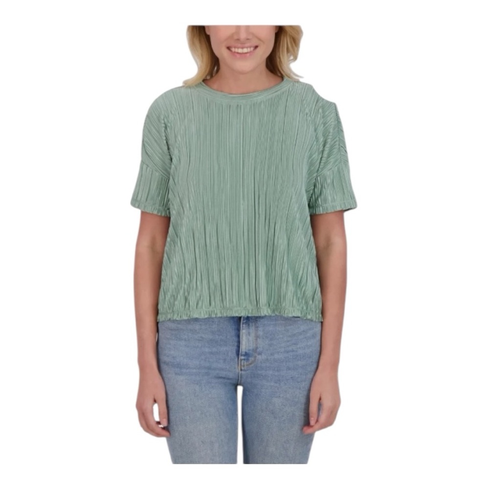 Andrew Marc Women's Plisse Top, Green,  Large